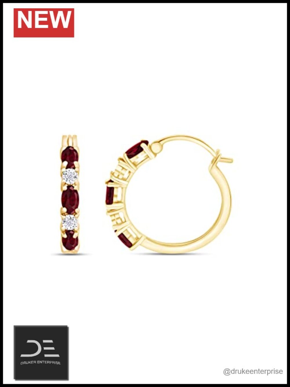 1.50ctw Ruby & Diamond Hoop Earrings, 14k Yellow Gold Plated 925 Sterling Silver